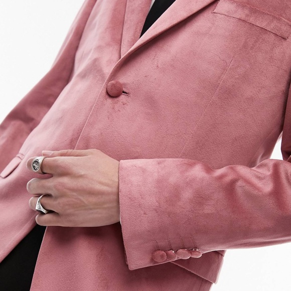 NWT Topman Slim Fit Pink Velvet Blazer - Picture 2 of 5